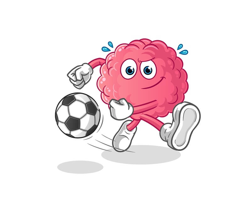 Illustration of  a human brain playing football