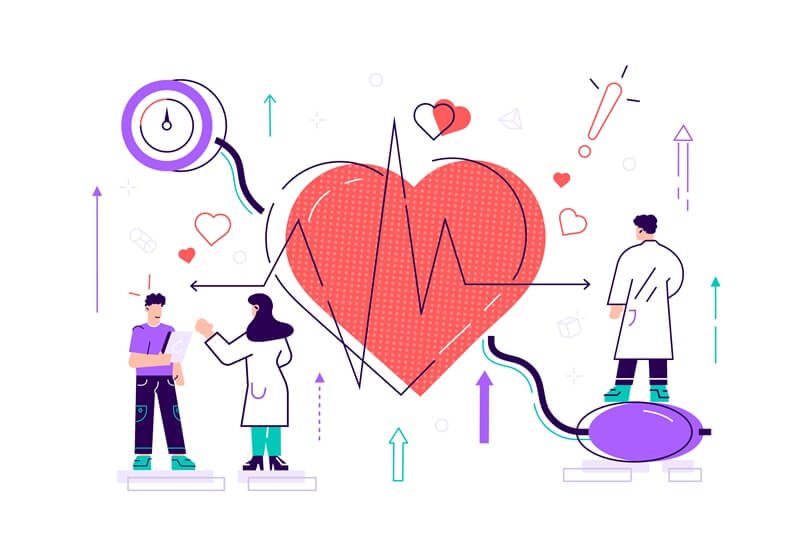 Illustration of heart and blood pressure measurement