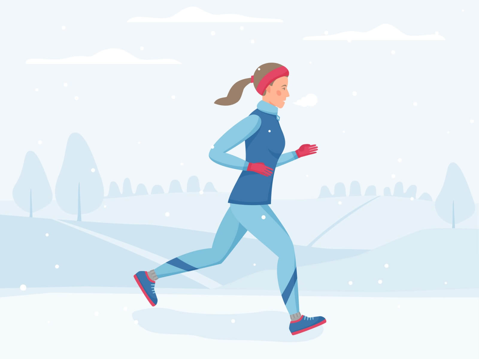 Girl running during cold, winter time